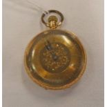 EARLY 20TH CENTURY 18K GOLD OPENFACE FOBWATCH Condition Report: Inscription to inner