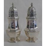 PAIR OF SILVER OCTAGONAL PEPPER POTS BY BIRCH & GAYDON, LONDON 1935 - 11CM TALL,