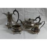 SILVER 4 PIECE TEA SERVICE ON PAW FEET,