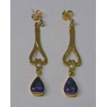 PAIR OF SCOTTISH 9CT GOLD PEARL & AMETHYST SET EARDROPS,