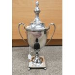 SILVER PLATED TEA URN WITH INSCRIPTION: TO JOHN M FRASER FROM PA COLLEAGUES 4 APRIL 1942 WITH 2