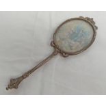 SILVER HAND MIRROR WITH PAINTED MINIATURE TO REVERSE,