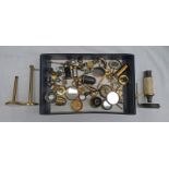 SELECTION OF GILT METAL MICROSCOPE PARTS, ETC TO INCLUDE A BONE & WOOD MONOCULAR MICROSCOPE,