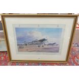 FRAMED PRINT "EAGLE SQUADRON SCRAMBLE" BY ROBERT TAYLOR WITH SIGNATURES 37 X 57 CM