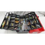 GOOD SELECTION OF VARIOUS LURES TO INCLUDE SEVERAL MAKERS SUCH AS ABU GARCIA, SHAKESPEARE,