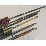 SELECTION OF FISHING RODS TO INCLUDE DAM 2 PIECE ROD, SHAKESPEARE SUPRA SPIN, DAIWA VULCON - X,
