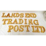 BOX OF WOODEN LETTERS TO SPELL LANDS END TRADING POST