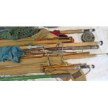 2 GREENHEART STYLE FISHING ROD, WALKER BAMFTON 3 PIECE FISHING ROD WITH SPARE TIP AND END FERRULE,