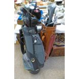 TWO GOLF BAGS WITH CONTENTS OF CLUBS TO INCLUDE RAM IRONS, MASUNNO IRONS,