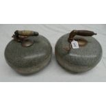 PAIR OF CURLING STONES WITH HANDLES,