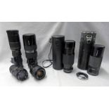 GOOD SELECTION OF EARLY MODEL JAPANESE CAMERA LENSES, INCLUDING A TAMRON ZOOM BBAN MULTI C. 1:3.