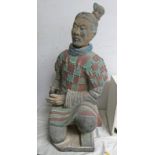 TERRACOTTA STYLE FIGURE OF A KNEELING CHINESE SOLDIER IN CHARACTERISTIC FORM WITH PLATE ARMOUR 69CM