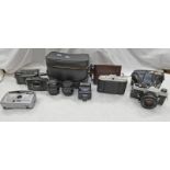 CAMERAS ETC TO INCLUDE AGFA ISOLETTE, COSINA CSL WITH COSINON AUTO LENS, OLYMPUS XA1 CAMERA,