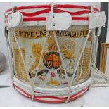 MID 20TH CENTURY EAST LANCASHIRE REGIMENT TENOR DRUM WITH PAINTED CREST & BATTLE HONOURS 49CM WIDE