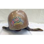 EARLY MOTORBIKE HELMET BY CROMWELLS WITH BSA STICKER TO FRONT