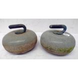 PAIR OF CURLING STONES, HANDLES MARKED 'WD',