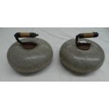 PAIR OF CURLING STONES WITH HANDLES,