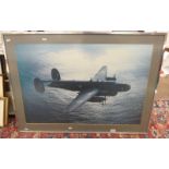 FRAMED PHOTOGRAPHIC PRINT OF A ROYAL AIRFORCE HALIFAX BOMBER 58 X 84 CM