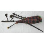 HALF SIZED SET OF BAGPIPES, CHANTER WITH PARTIAL MAKERS NAME TO NECK,