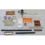SELECTION OF ENGINEERS INSTRUMENTS/DRAWING UTENSILS TO INCLUDE VARIOUS RULERS, CASED INSTRUMENTS,