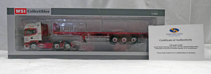 WSI 1:50 SCALE LIMITED EDITION SCANIA TOPLINE (6 X 2) TAG AXLE TRACTOR WITH EXTENDER FLATBED