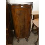 CROSSBANDED MAHOGANY BOW FRONT SINGLE DOOR CABINET ON BALL & CLAW SUPPORTS