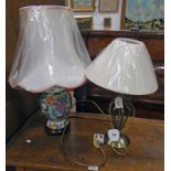 PORCELAIN TABLE LAMP WITH FRUIT DECORATION AND ONE OTHER TABLE LAMP Condition Report: