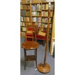 OAK STANDARD LAMP AND MAHOGANY OCTAGONAL LAMP TABLE