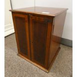 LATE 19TH CENTURY INLAID MAHOGANY TABLE TOP CABINET WITH 2 PANEL DOORS 42CM TALL X 33CM WIDE