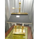 BRASS TWIN TABLE LAMP WITH BRASS SHADE ON BALL FEET Condition Report: The plug has