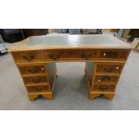 20TH CENTURY YEW WOOD TWIN PEDESTAL DESK,