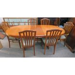 STAG TEAK EXTENDING DINING TABLE WITH FOLD OUT LEAF AND SET OF 6 DINING CHAIRS INCLUDING 2