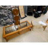 HARDWOOD COFFEE TABLE WITH GLASS INSET TOP,