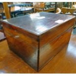 LATE 19TH CENTURY ROSEWOOD JEWELLERY BOX WITH FITTED INTERIOR AND HIDDEN DRAWER TO RIGHT