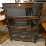 LATE 19TH CENTURY ARTS & CRAFTS STYLE OAK SECTIONAL BOOKCASE WITH 3 LEADED GLASS PANEL DOORS ON