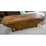 OAK DROP LEAF LOW TABLE WITH DRAWERS EACH END ON TURNED SUPPORTS 152 CM LONG