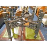 EASTERN HARDWOOD FOLDING STAND WITH DECORATIVE FLORAL CARVING