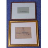 DUGALD CAMPBELL BOAT SIGNED PENCIL DRAWING 18 X 25 CM & ALEC MCNEIL LANDSCAPE SIGNED 11 X 19 CM