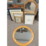 OVAL PINE FRAMED MIRROR & VARIOUS OTHER MIRRORS & PICTURES