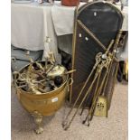 BRASS COAL BIN, AND FIRE DOGS,