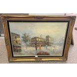 GILT FRAMED PICTURE OF STREET SCENE,