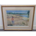 W RUSSELL FLINT CARLOTTA ON THE LOWE SINGED GILT FRAMED PRINT 53 X 70 CM