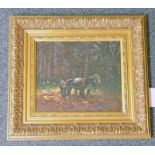 WILLIAM BRADLEY LAMOND SHIRE HORSES IN THE SHADE SIGNED GILT FRAMED OIL PAINTING 24 X 28.