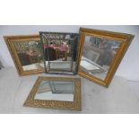 4 GILT FRAMED AND FRAMED WALL MIRRORS LARGEST 34 CM X 45 CM