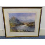 SHEILA SIMPSON HIGHLAND RIVER FRAMED WATERCOLOUR SIGNED 34 X 45 CM