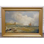 J WILSON CARMICHAEL STORMY SEAS SIGNED GILT FRAMED OIL PAINTING 30 X 45 CM