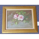 FRANC MARTIN CUT OFF ROSES SIGNED FRAMED OIL PAINTING 29 CM X 38 CM