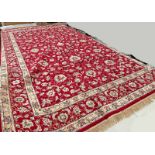 FULL PILE RED GROUND CASHMERE CARPET WITH ALL OVER FLORAL PATTERN 300 X 195CM Condition