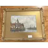 J VAN COUVER TERNEUSEN HOLLAND SIGNED GILT FRAMED WATERCOLOUR 18 X 26 CM