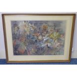 JOAN RENTON HYDERANGEA SIGNED FRAMED WATERCOLOUR 52 X 74 CM